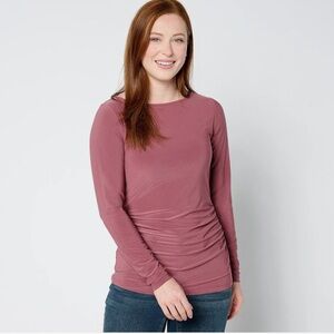 NEW Dennis Basso Italia Knit Top with Shirring Detail-Muted Mauve-2X-A660895